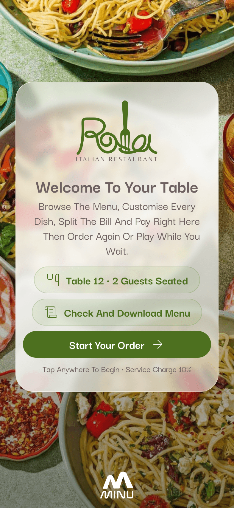 The guest menu on a phone: banner, categories and dishes
